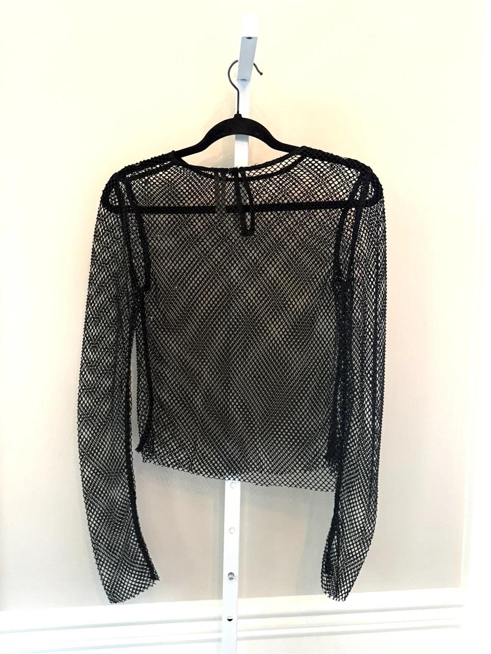 Anthropologie Rhinestone Mesh Long Sleeve Top Black Sheer XS
